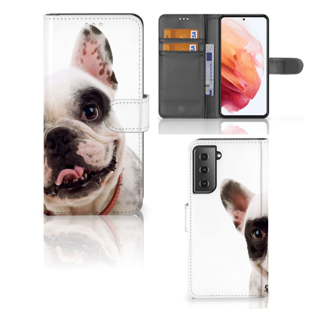 Samsung Galaxy S21 Telefoonhoesje met Pasjes Franse Bulldog