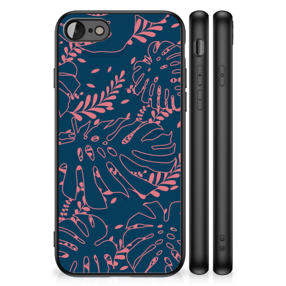 iPhone SE 2022 | SE 2020 | 7/8 Bloemen Hoesje Palm Leaves met plantaardig ontwerp in navy blauwe achtergrond.