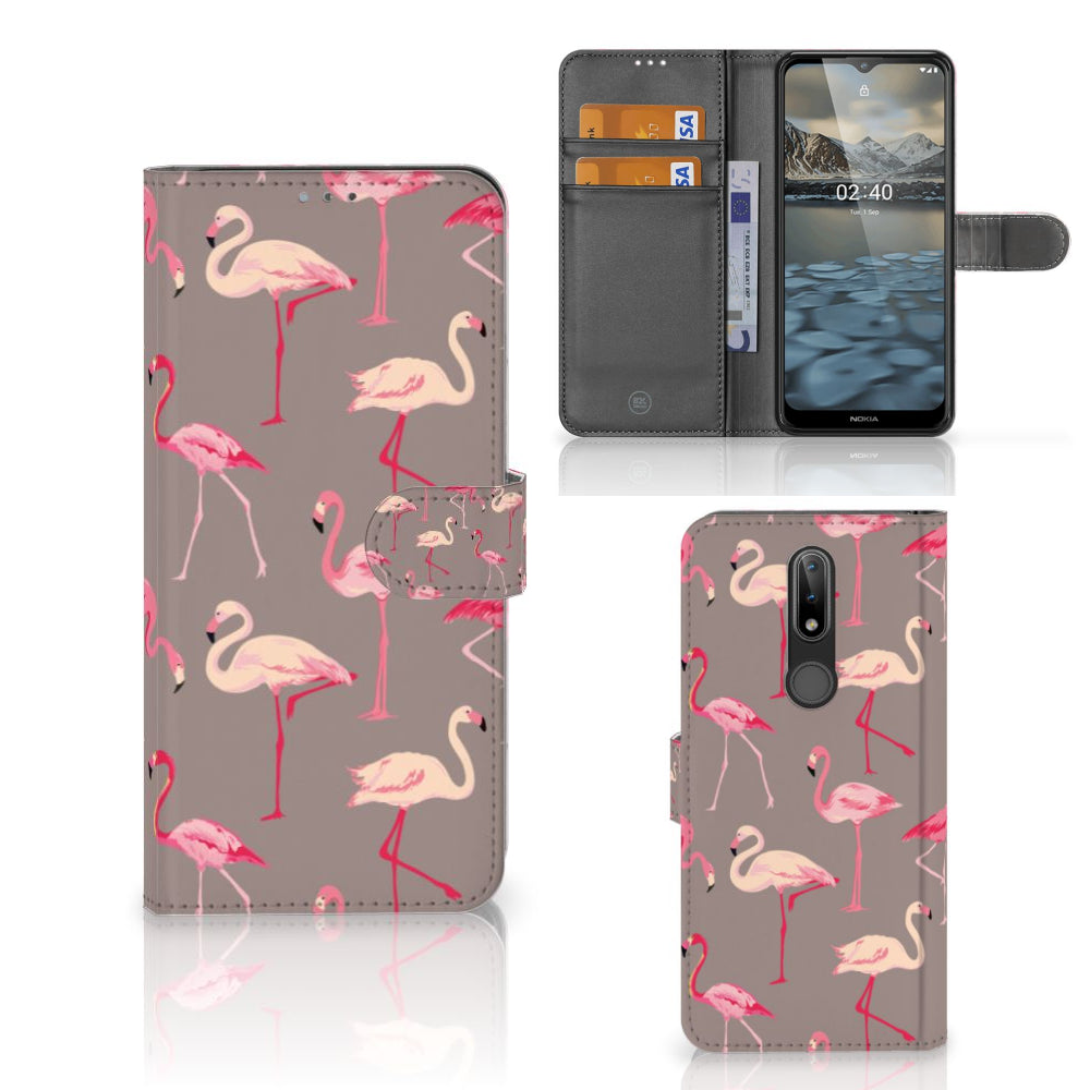 Nokia 2.4 Telefoonhoesje met Pasjes Flamingo