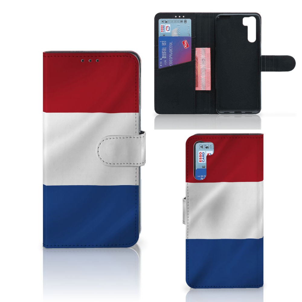 OPPO A91 | Reno3 Bookstyle Case Nederlandse Vlag met pasjes en artistieke Nederlandse vlag design