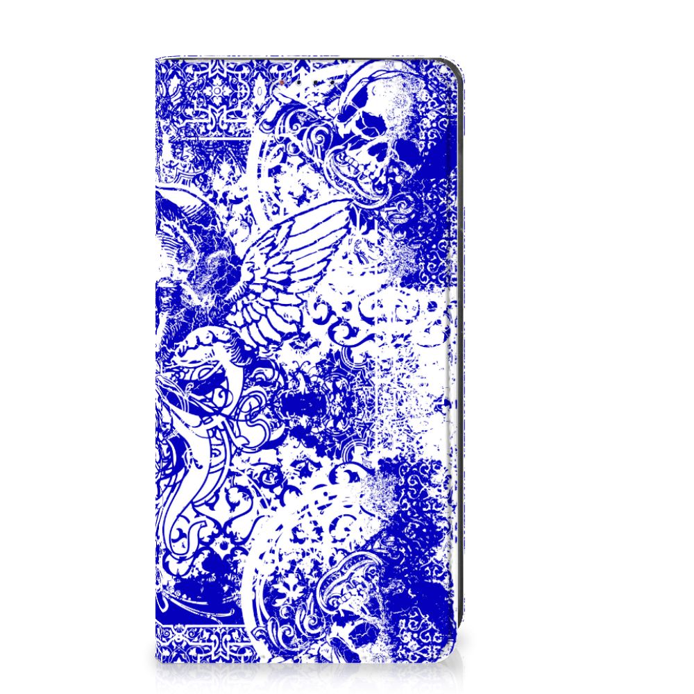 Mobiel BookCase Samsung Galaxy A10 Angel Skull Blauw