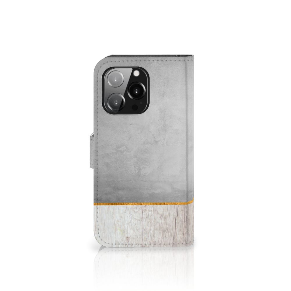 iPhone 13 Pro Book Style Case Wood Concrete