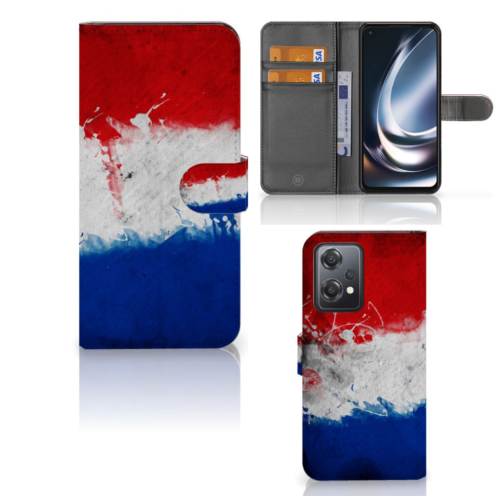 OnePlus Nord CE 2 Lite Bookstyle Case Nederland met het ontwerp van de Nederlandse vlag en ruimte voor pasjes.