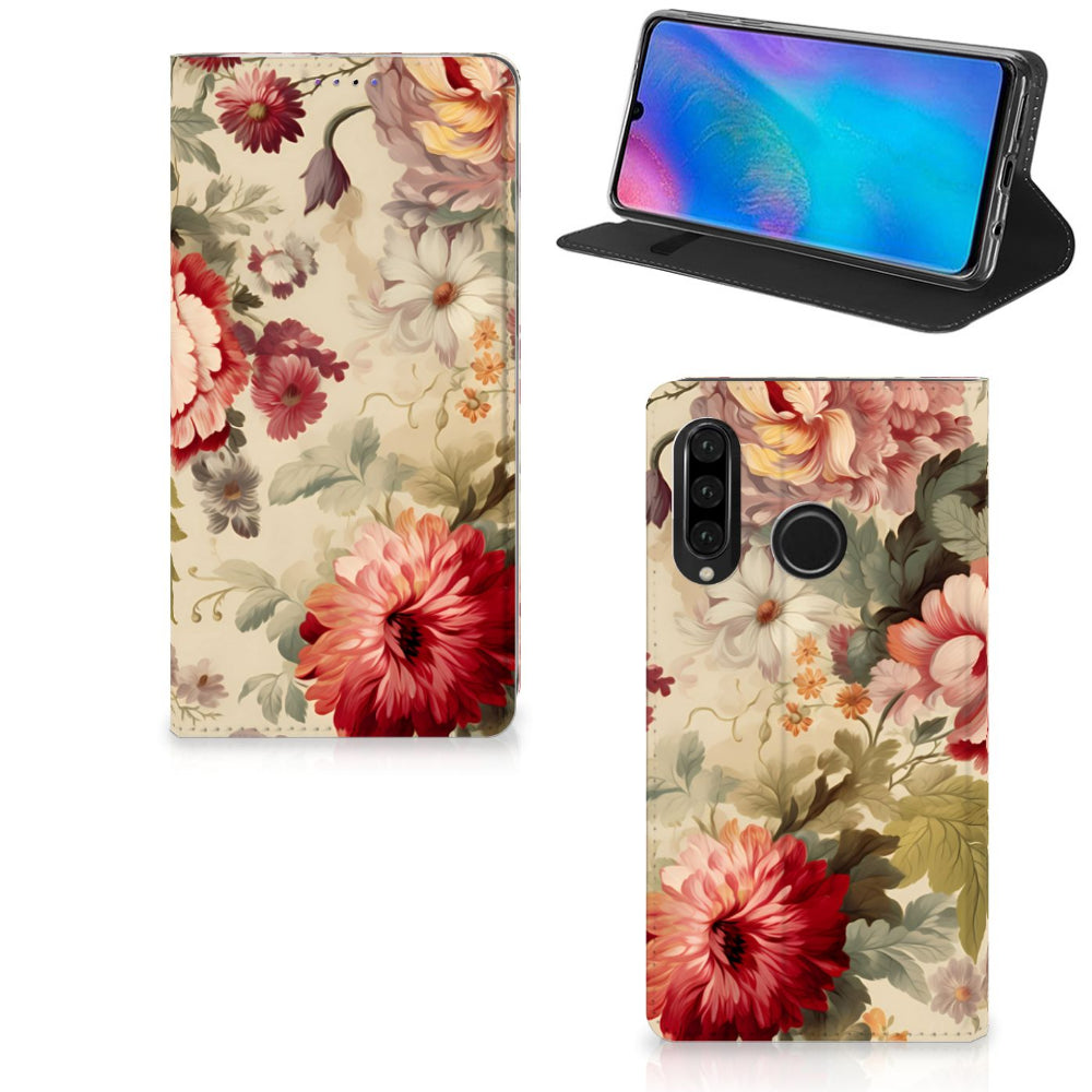 Smart Cover voor Huawei P30 Lite New Edition Bloemen