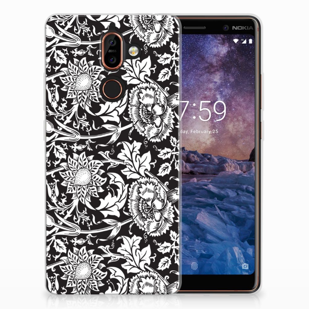 Nokia 7 Plus TPU Case Black Flowers