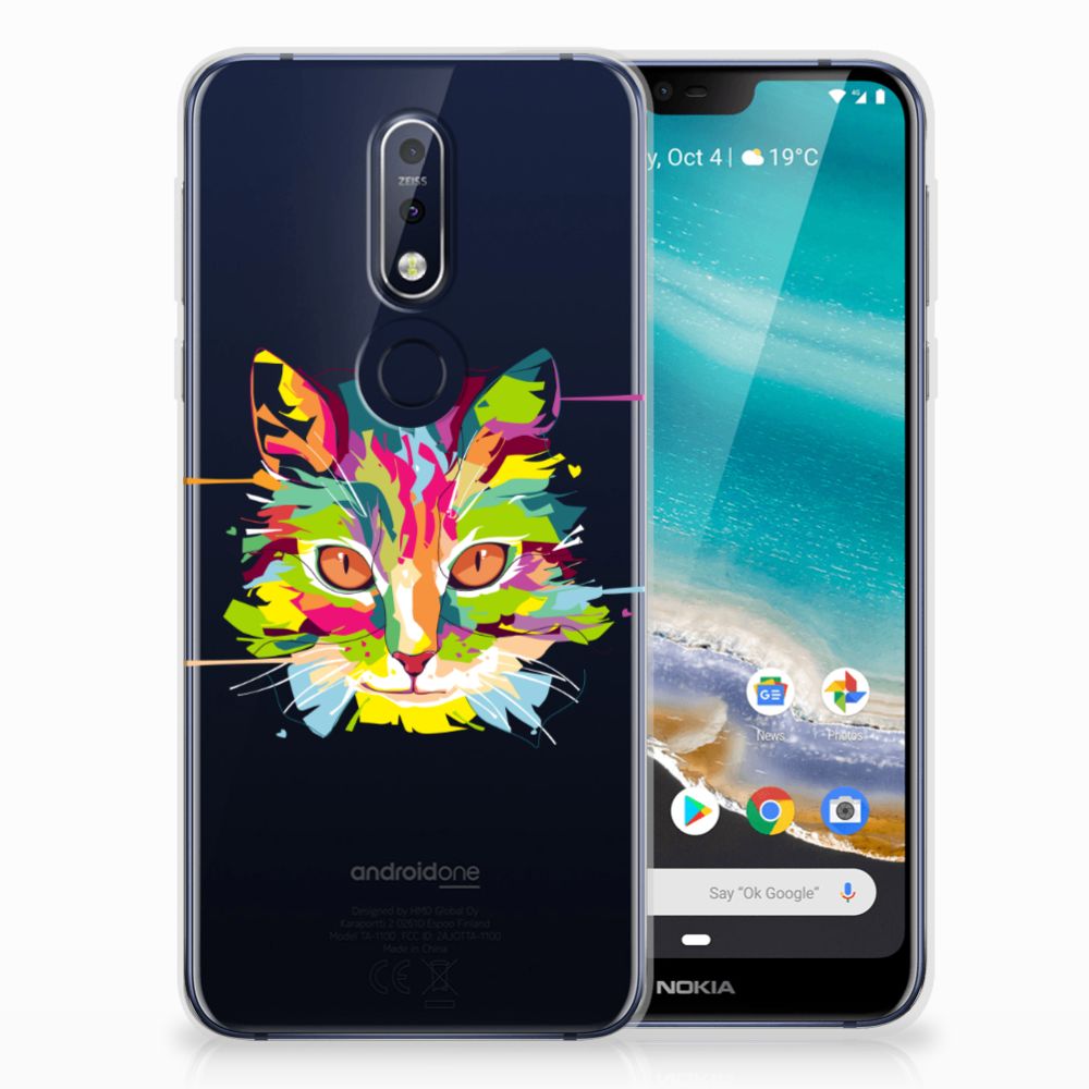 Nokia 7.1 Telefoonhoesje met Naam Cat Color