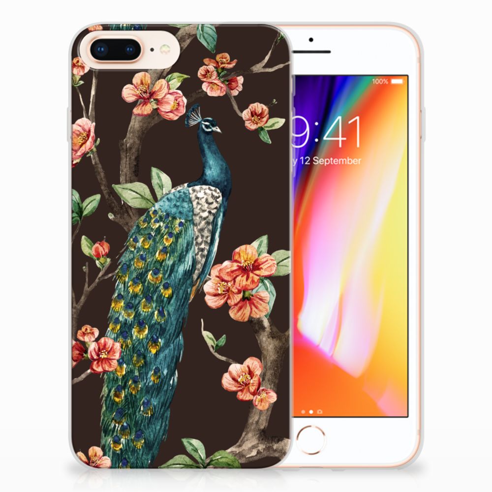 Apple iPhone 7 Plus | 8 Plus TPU Hoesje Pauw met Bloemen