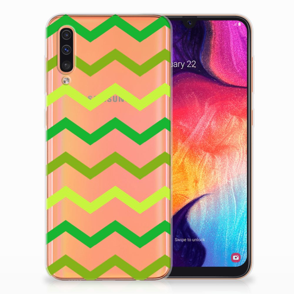 Samsung Galaxy A50 TPU bumper Zigzag Groen