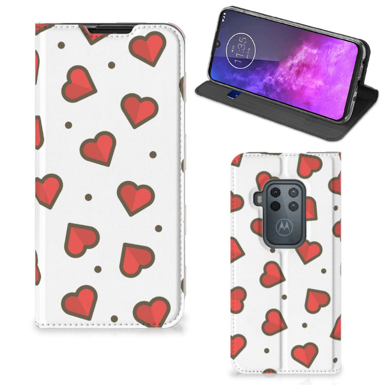 Motorola One Zoom Hoesje met Magneet Hearts