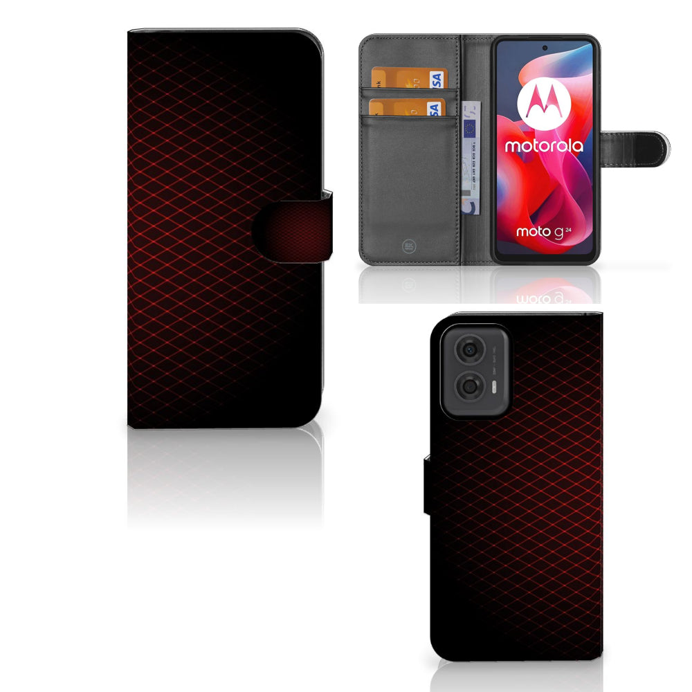 Motorola Moto G24 | G04 | G24 Power Telefoon Hoesje Geruit Rood met ruimte voor 3 pasjes en minimalistisch design.