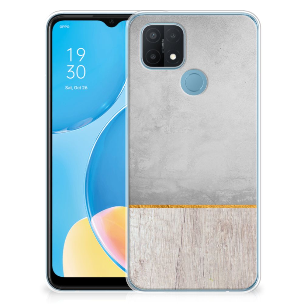 OPPO A15 Bumper Hoesje Wood Concrete B2C Telecom