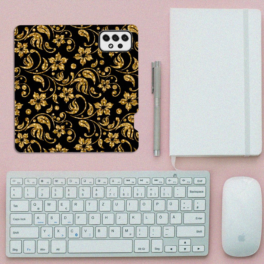 Samsung Galaxy A73 Smart Cover Gouden Bloemen - B2C Telecom