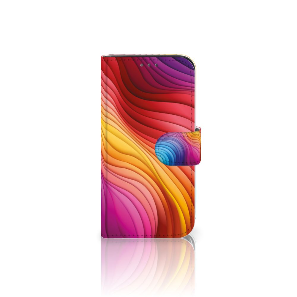 Book Case voor Apple iPhone 12 Mini Regenboog met kleurrijk ontwerp in golvende patronen 🌈.