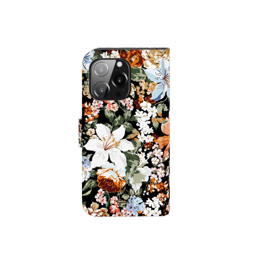 Hoesje voor iPhone 13 Pro Dark Flowers met diverse bloemenprint, stijlvol en praktisch!