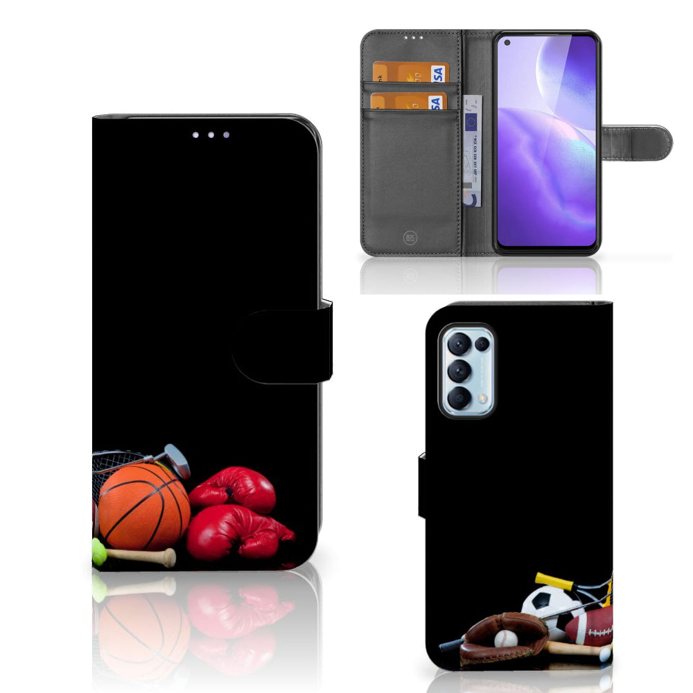OPPO Find X3 Lite Wallet Case met Pasjes Sports met sportafbeeldingen en pasjeshouders.