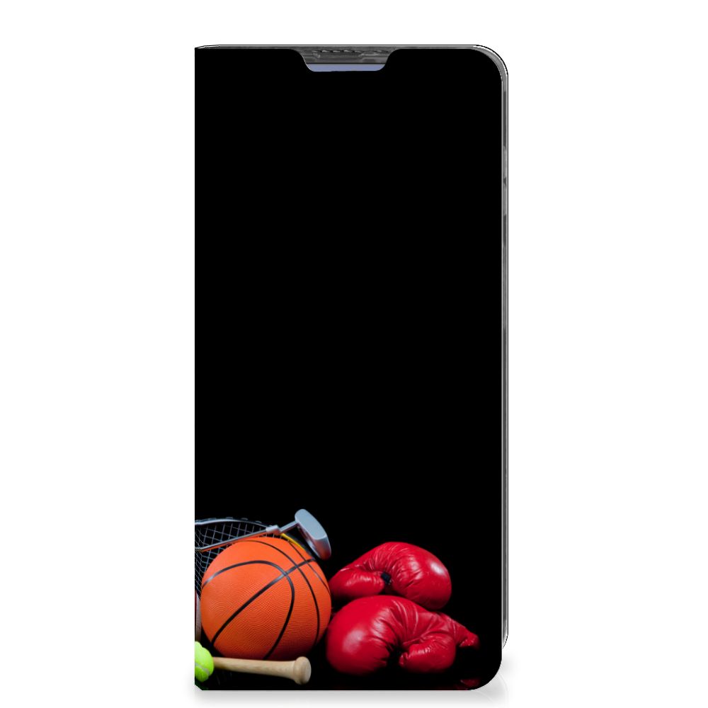 Poco X4 Pro 5G Hippe Standcase Sports met afbeeldingen van diverse sporten zoals basketbal en boksen.