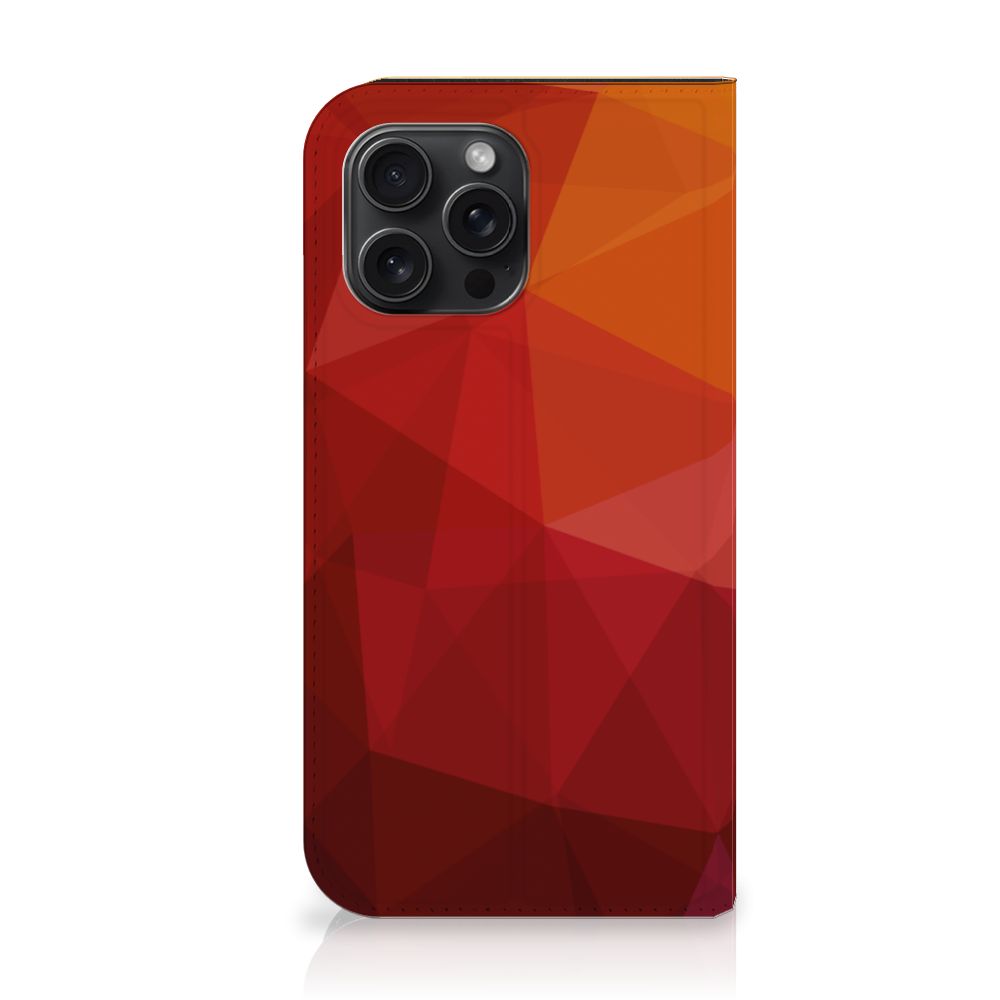 Stand Case voor iPhone 15 Pro Max Polygon Red met abstracte kleurverloop in rood tinten.