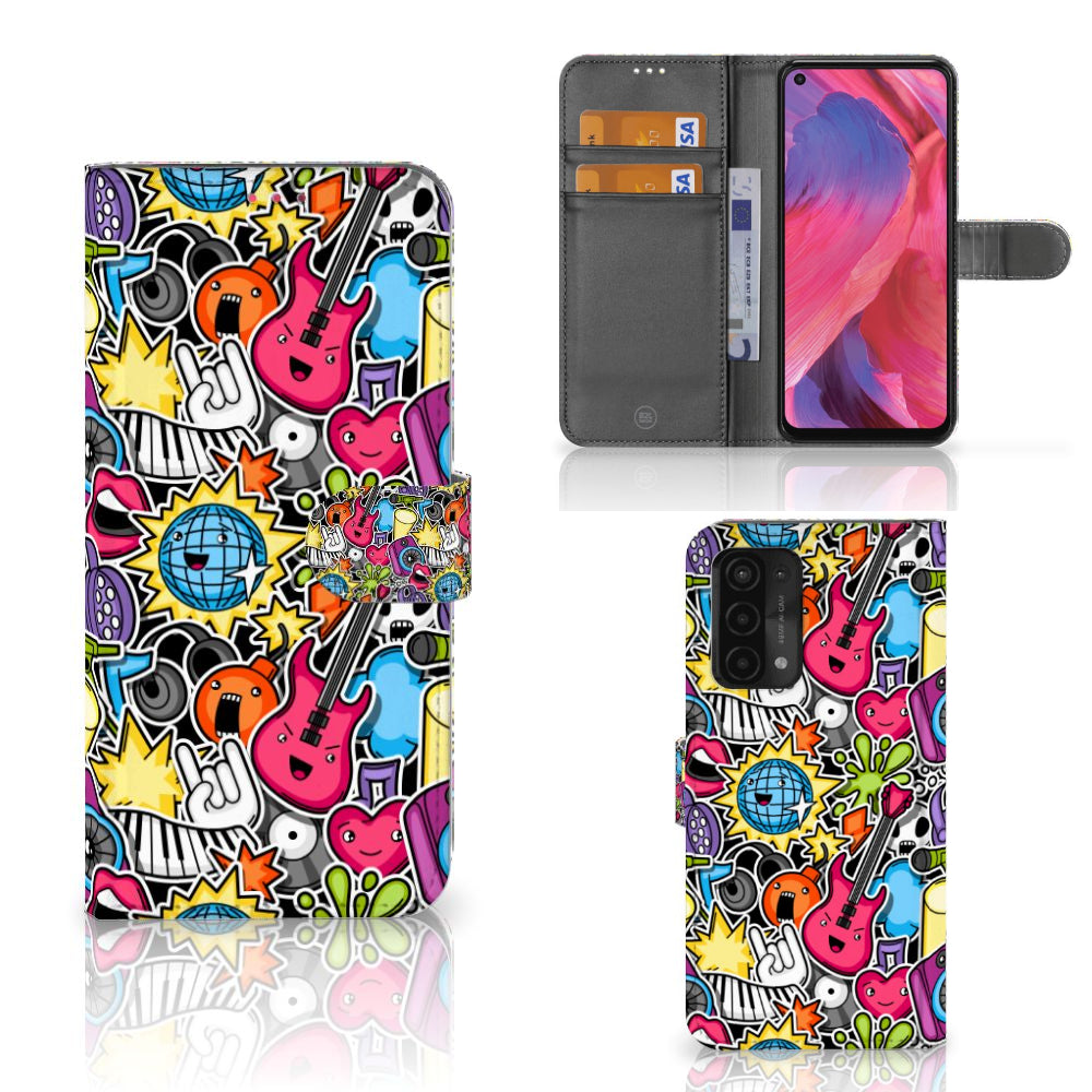 OPPO A54 5G | A74 5G | A93 5G Wallet Case met Pasjes Punk Rock