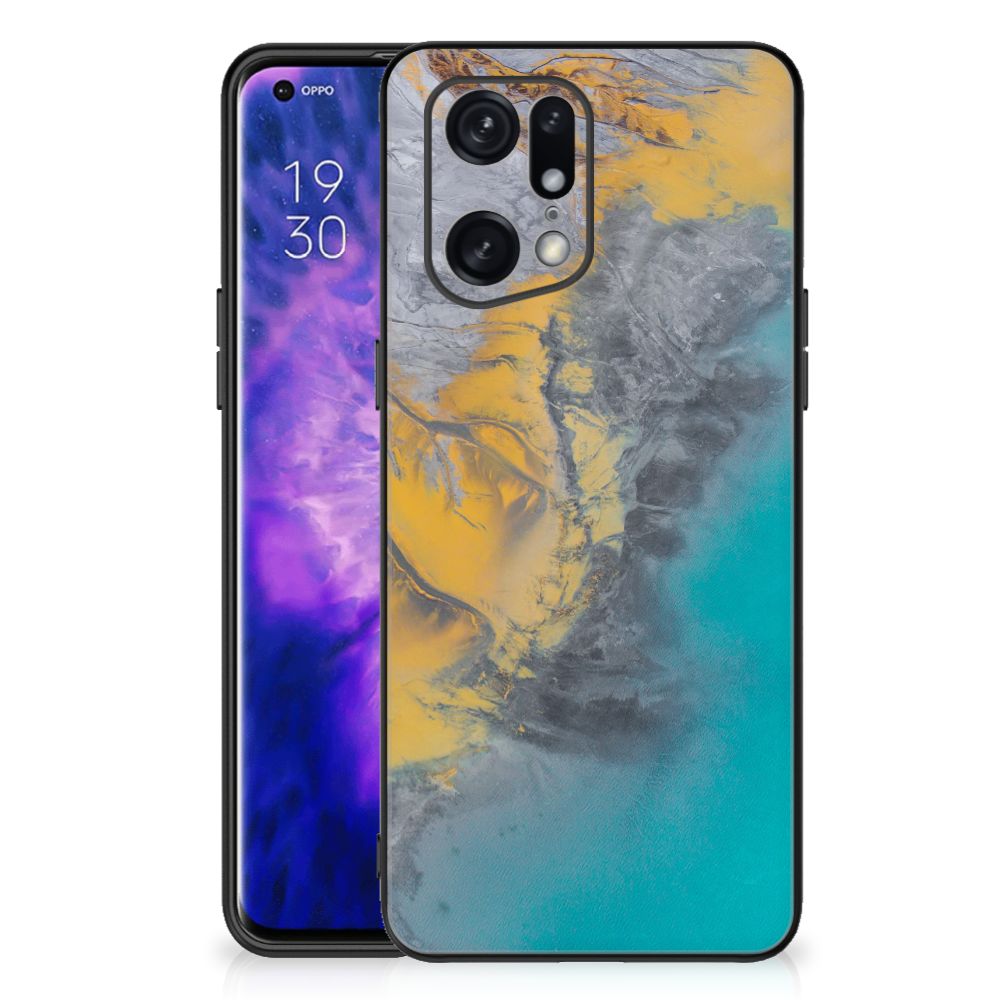 OPPO Find X5 Pro Marmeren Print Telefoonhoesje Marble Blue Gold B2C Telecom