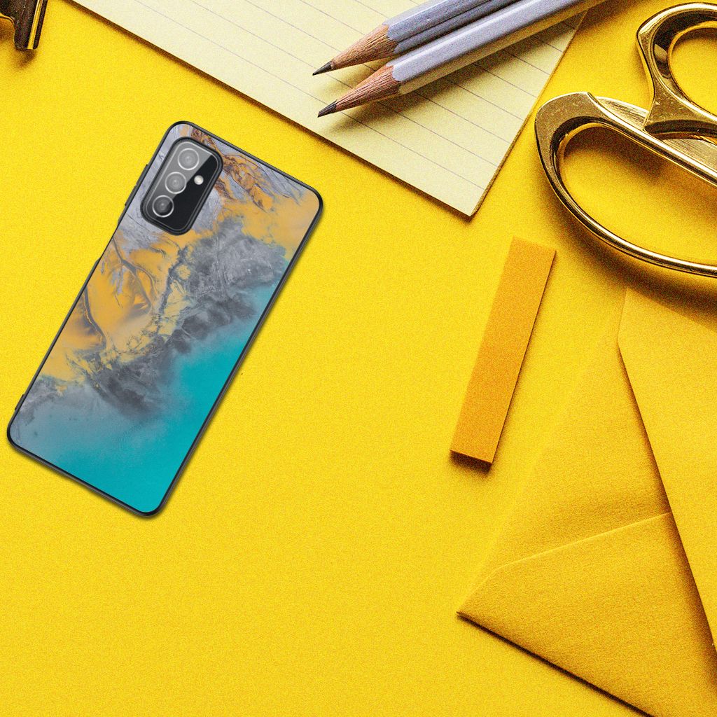 Samsung Galaxy M52 Marmeren Print Telefoonhoesje Marble Blue Gold B2C Telecom