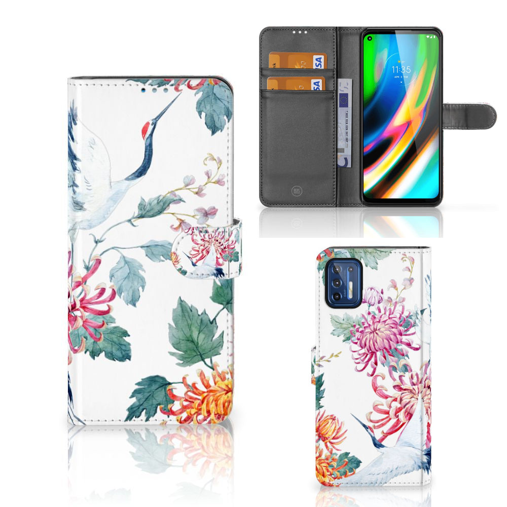 Motorola Moto G9 Plus Telefoonhoesje met Pasjes Bird Flowers