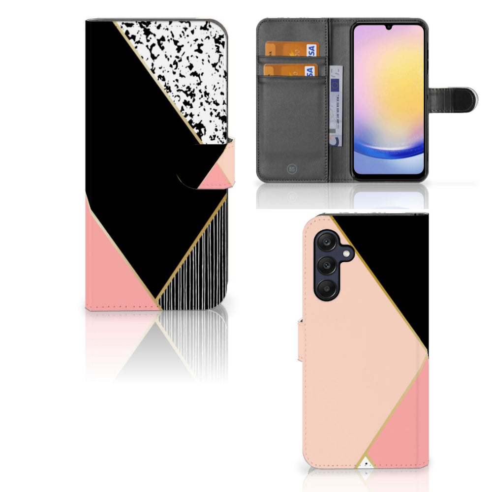 Samsung Galaxy A25 Book Case Zwart Roze Vormen