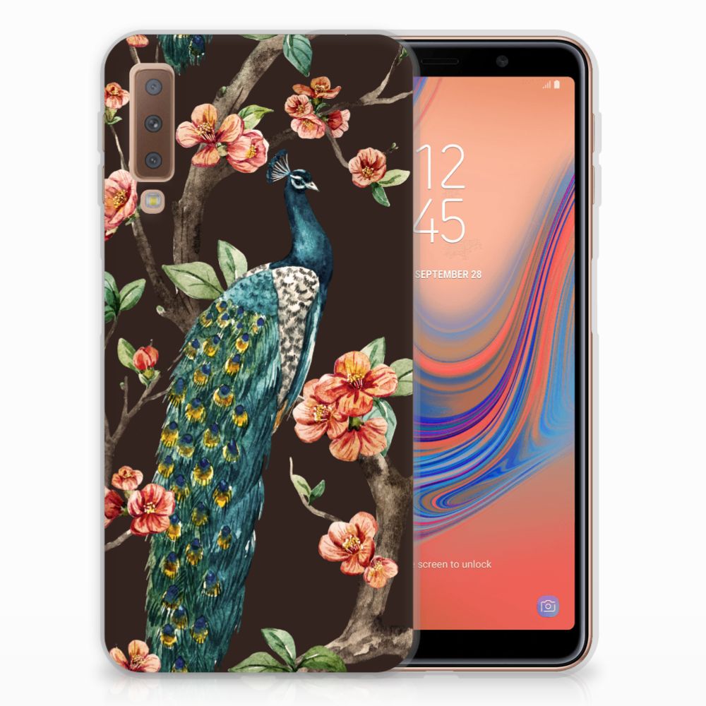 Samsung Galaxy A7 (2018) TPU Hoesje Pauw met Bloemen