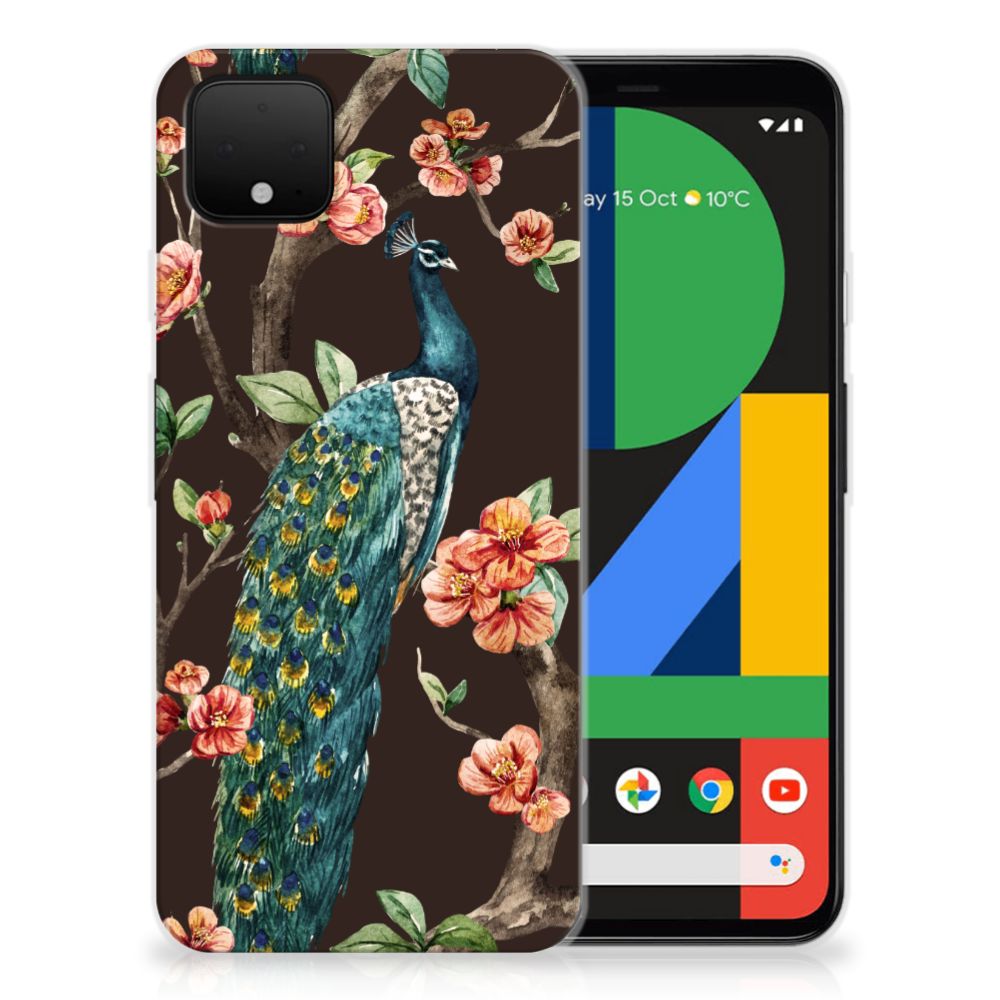 Google Pixel 4 XL TPU Hoesje Pauw met Bloemen