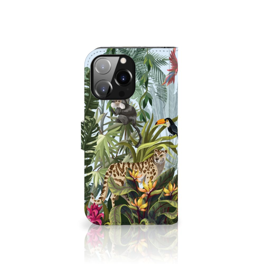 Telefoonhoesje met Pasjes voor iPhone 14 Pro Max Jungle met dieren en tropische planten 🌿