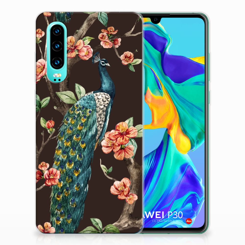 Huawei P30 TPU Hoesje Pauw met Bloemen