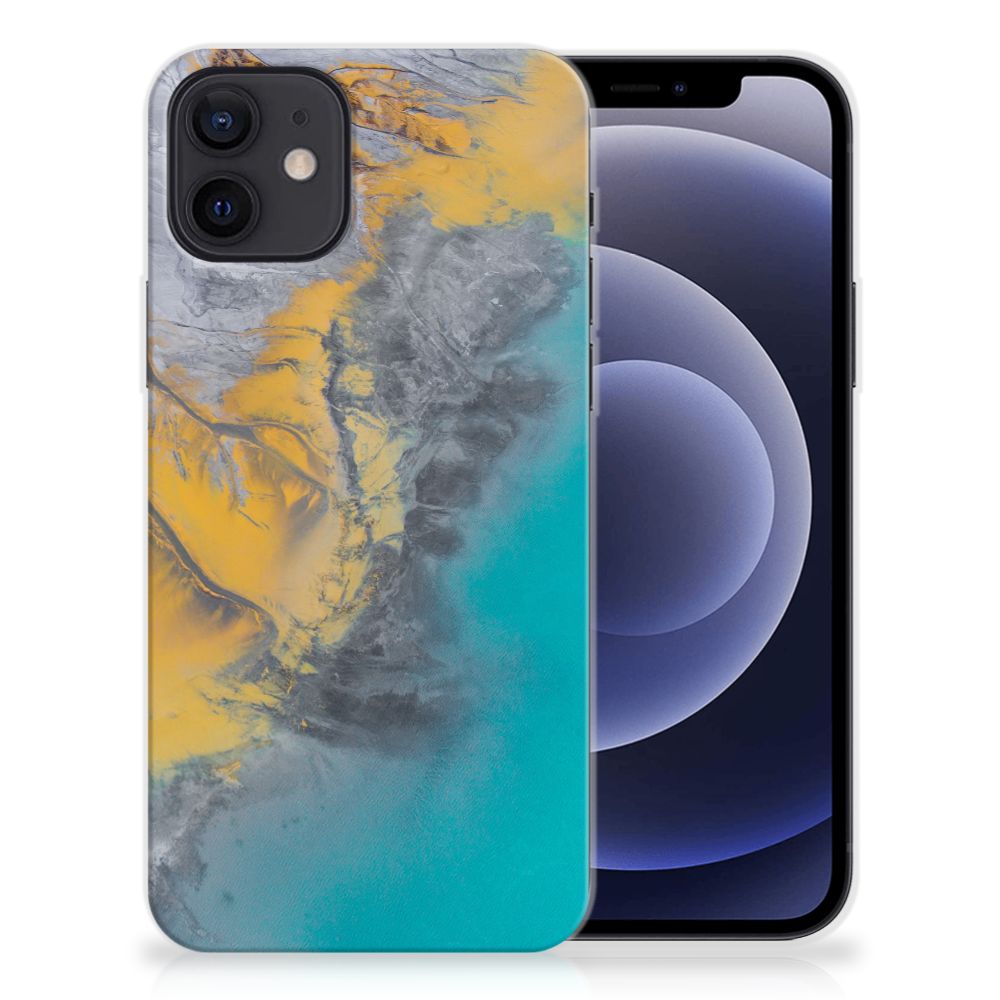 iPhone 12 | 12 Pro (6.1") TPU Siliconen Hoesje Marble Blue Gold