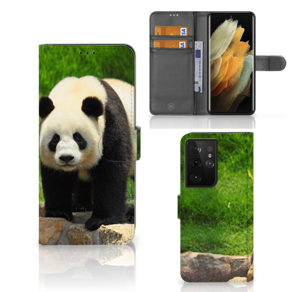 Samsung Galaxy S21 Ultra Telefoonhoesje met Pasjes Panda