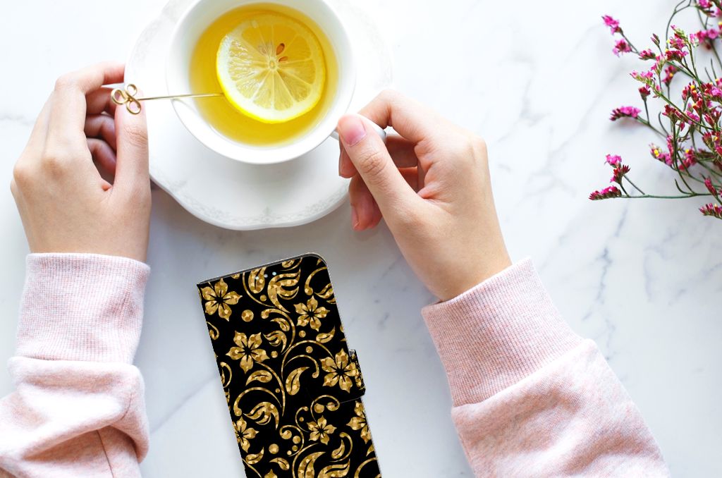 Samsung Galaxy A41 Hoesje Gouden Bloemen
