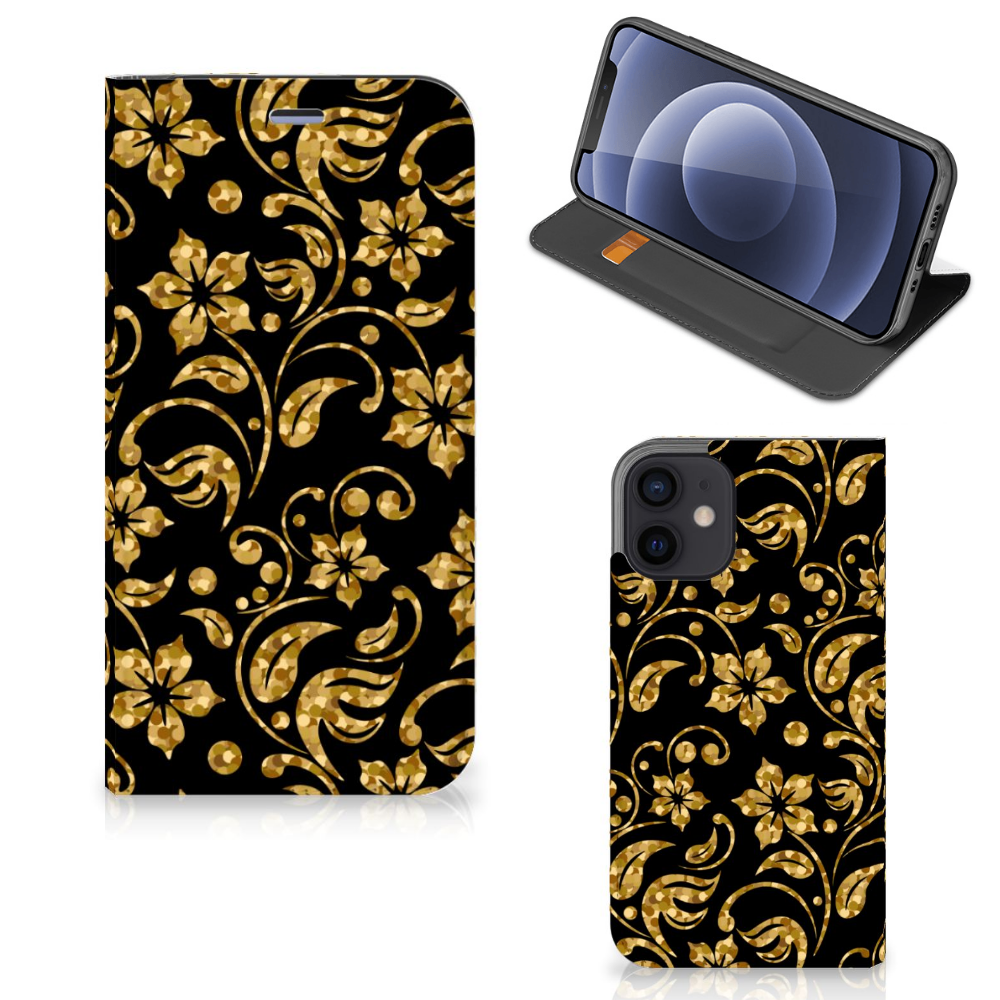 iPhone 12 Mini Smart Cover Gouden Bloemen - B2C Telecom