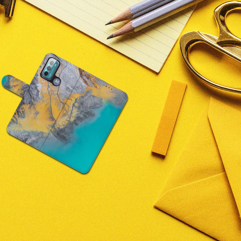 Motorola Moto G60 Bookcase Marble Blue Gold