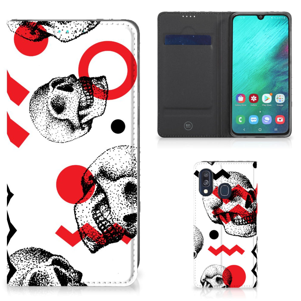 Mobiel BookCase Samsung Galaxy A40 Skull Red