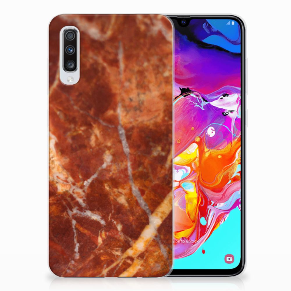 Samsung Galaxy A70 TPU Siliconen Hoesje Marmer Bruin