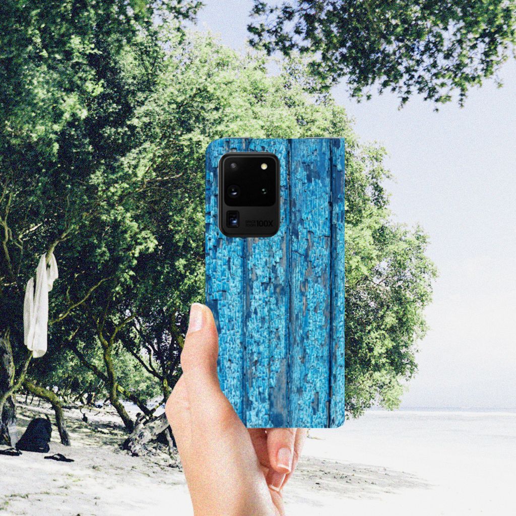 Samsung Galaxy S20 Ultra Book Wallet Case Wood Blue - B2C Telecom