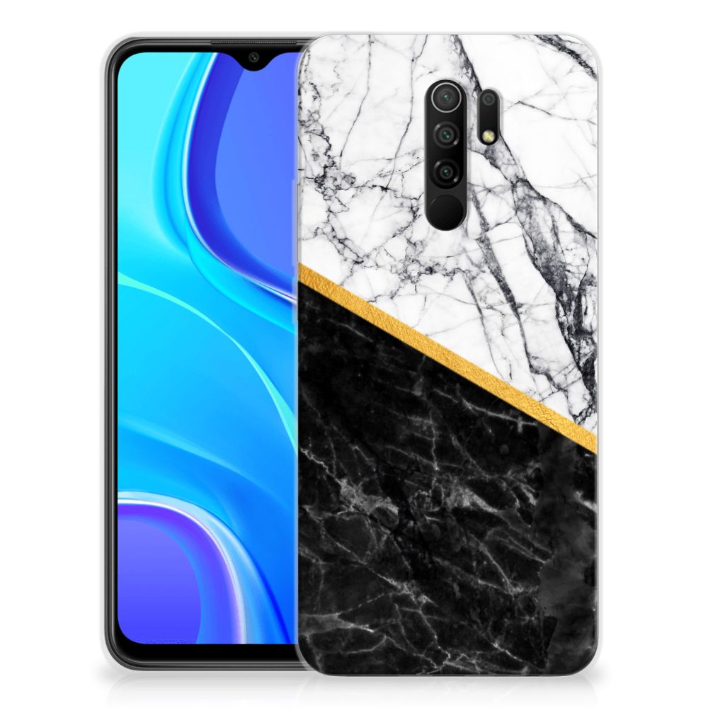Xiaomi Redmi 9 TPU Siliconen Hoesje Marmer Wit Zwart - Origineel Cadeau Man B2C Telecom