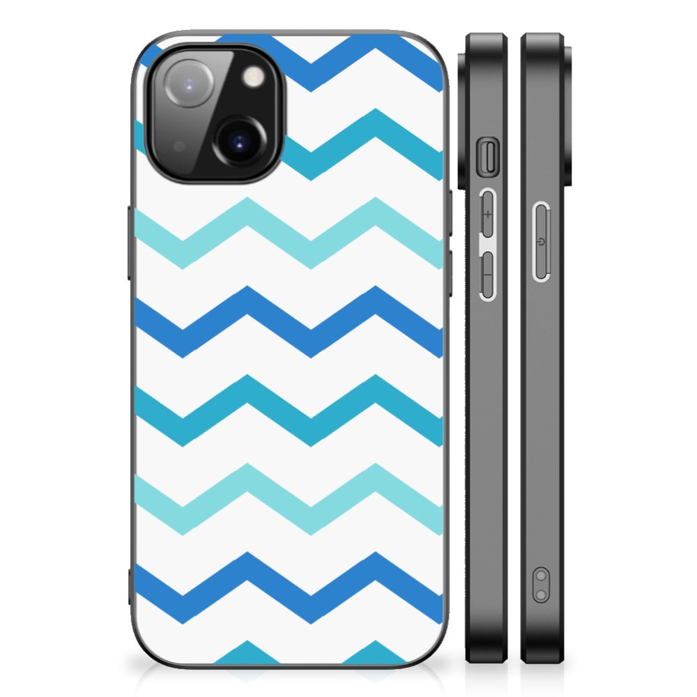 Apple iPhone 13 | iPhone 14 Back Case Zigzag Blauw