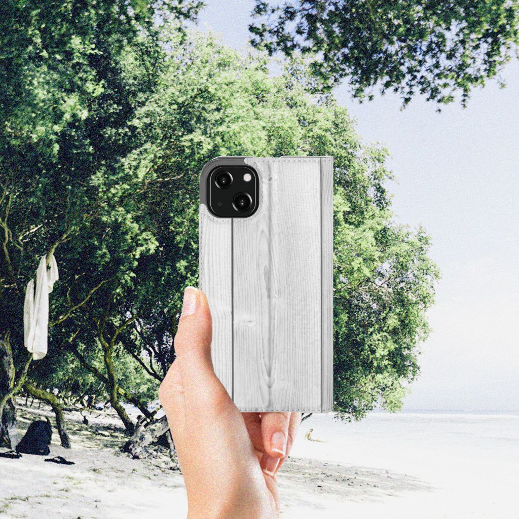 iPhone 13 Book Wallet Case White Wood