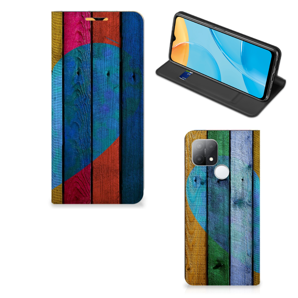 OPPO A15 Book Wallet Case Wood Heart - Cadeau voor je Vriend - B2C Telecom