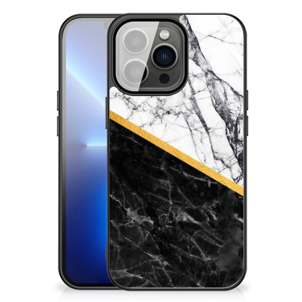 iPhone 13 Pro Max Marmeren Print Telefoonhoesje Marmer Wit Zwart - Origineel Cadeau Man