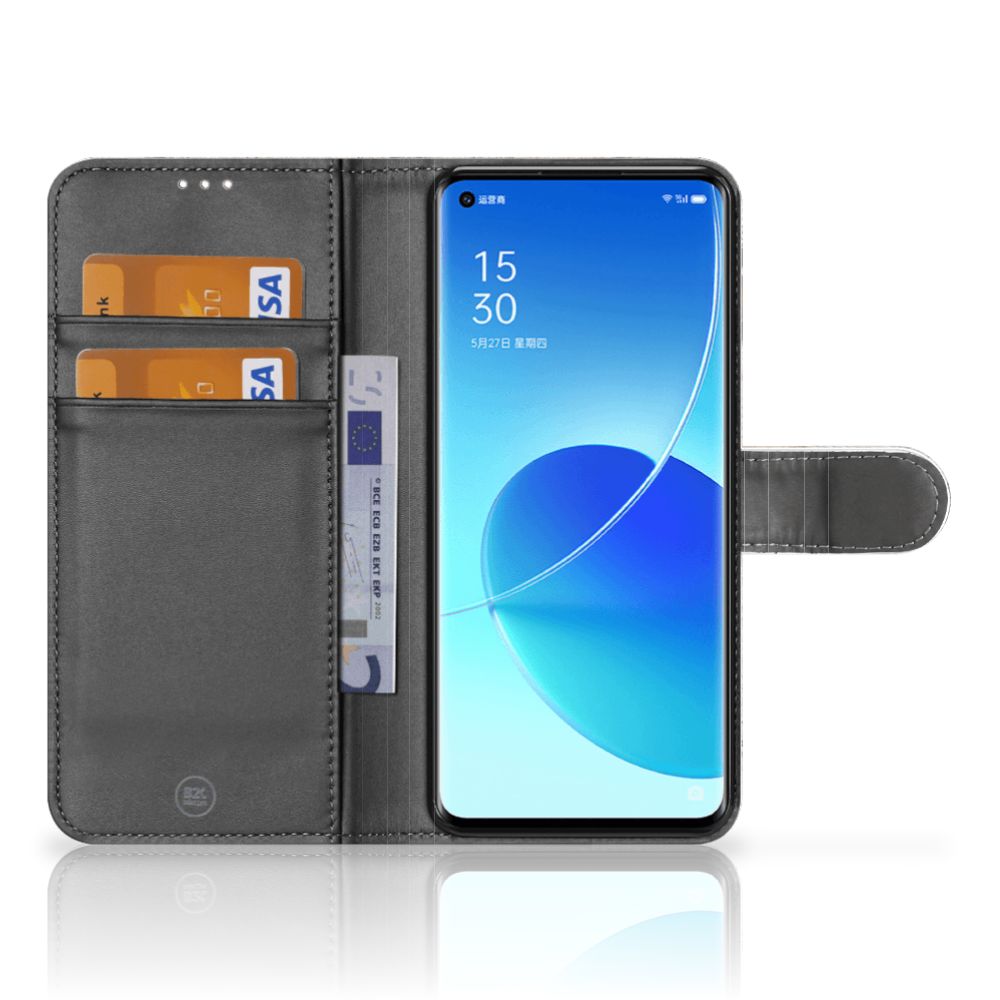 OPPO Reno 6 Pro Plus 5G Telefoonhoesje met Pasjes Cheetah met pasjes ruimte en smartphone binnenin.