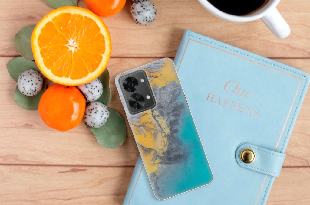 OnePlus Nord 2T TPU Siliconen Hoesje Marble Blue Gold B2C Telecom