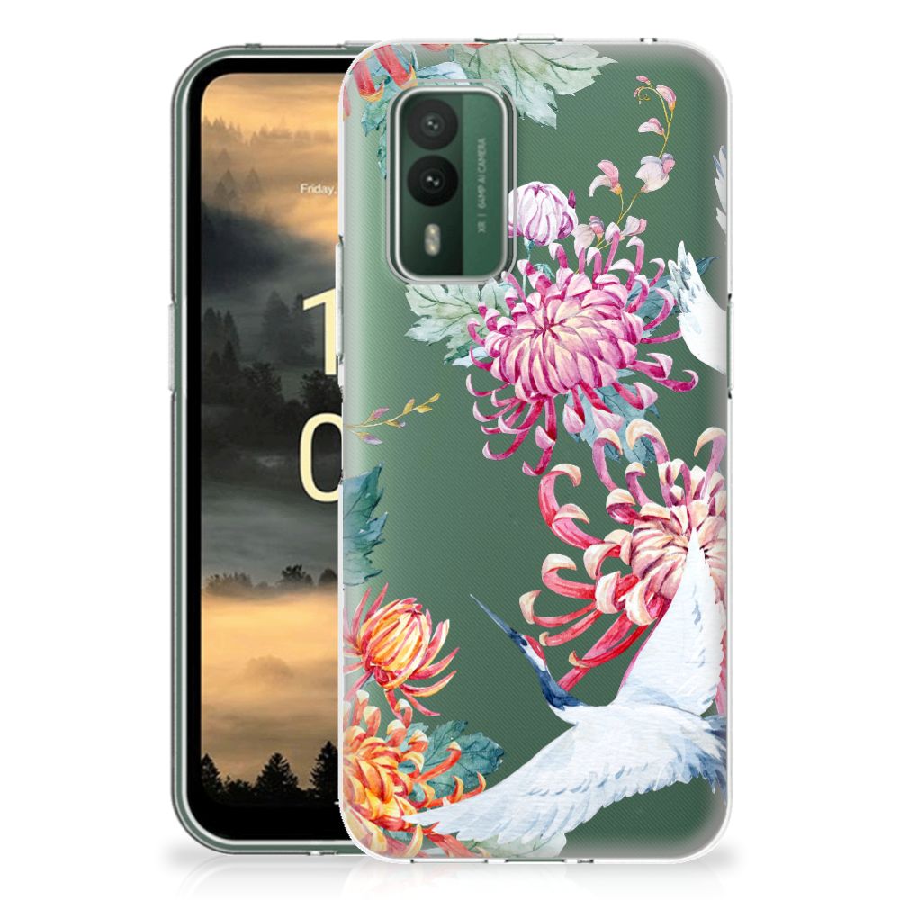 Nokia XR21 TPU Hoesje Bird Flowers