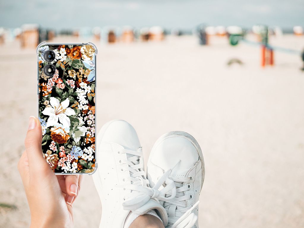 Case voor Motorola Moto E13 Dark Flowers B2C Telecom