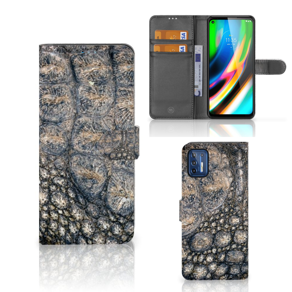 Motorola Moto G9 Plus Telefoonhoesje met Pasjes Krokodillenprint