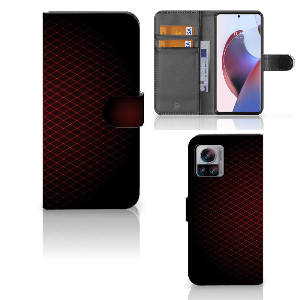 Motorola Edge 30 Ultra Telefoon Hoesje Geruit Rood met ruimte voor 3 pasjes en minimalistisch design