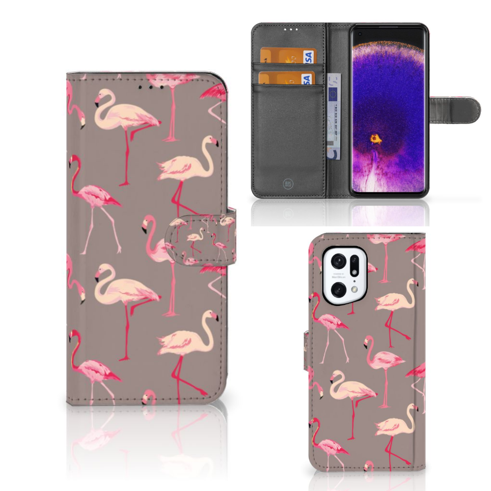 OPPO Find X5 Pro Telefoonhoesje met Pasjes Flamingo